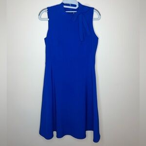 Maggy London Royal Blue Bow Neck Detail Fit and Flare Midi Dress Size 4